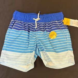 Cat & Jack Blue Striped Swim Shorts size XS 4/5 easy on easy off flexible string